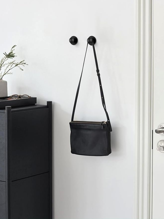 2 Pack Adhesive Coat Hooks for Bathrooms Black Wall Robe Towel Hooks for Hanging Kitchen Decorative Heavy Duty Zinc Alloy