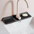 Longer Silicone Faucet Mat for Kitchen Sink – Button Style Faucet Drip Catcher & Leak-Proof Sink Splash Guard with 6° Slope, Behind Faucet Draining Mat,Gadgets for Bathroom (black, small)