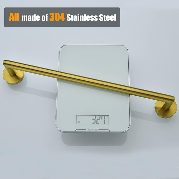 18 Inches Towel Bar for Bathroom Kitchen Hand Towel Holder Dish Cloths Hanger SUS304 Stainless Steel RUSTPROOF Wall Mount Brushed Gold, 96018-2-18BG.