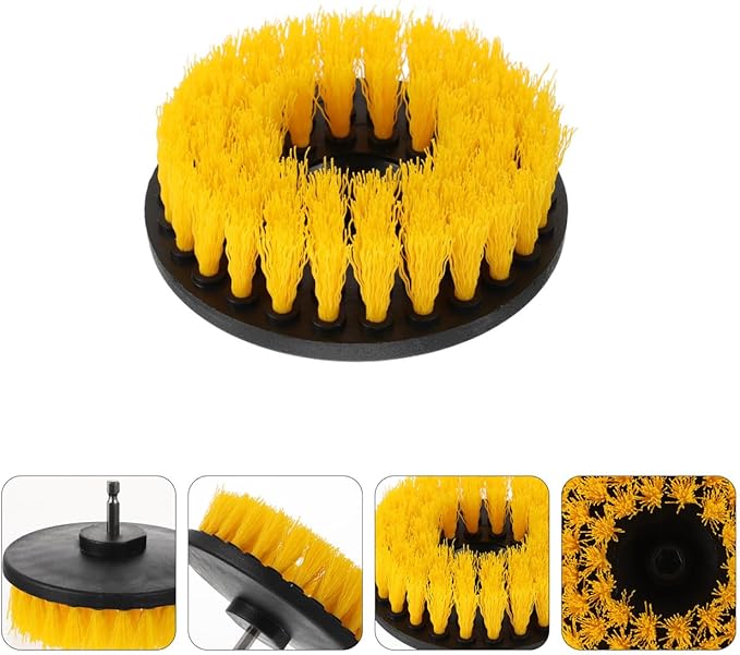 Mipcase Electric Drill Brush Attachment Set 5-Inch Yellow Round Brush Heads for Kitchen and Floor Cleaning for Household Scrubbing and Tile Grout Cleaning
