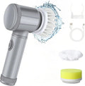 Electric Cleaning Brush Set with Replacement Heads, Handheld Power Scrubber for Kitchen, Bathroom, Shoes, Gray (Greay, 5 Replacement Brush Heads)