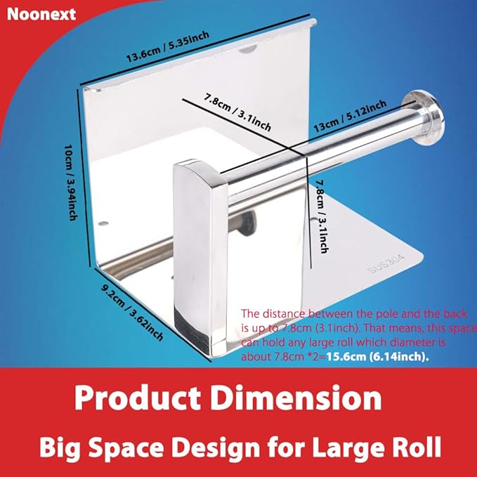 Noonext Toilet Paper Holder with Shelf Wall Mounted, Adhesive Toilet Paper Roll Holder, Stainless Steel Tissue Roll Dispenser Storage, Adhesive No Drilling Or Drilling with Screws (Polished Chrome)