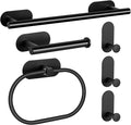 JiGiU Self Adhesive Towel Bar Bathroom Hardware Set Include 16-Inch Bath Towel Bar,Toilet Paper Holder Towel Ring & 3 Packs Towel Hooks Stainless Steel Wall Mount No Drill Sticky on Towel Holder Kit