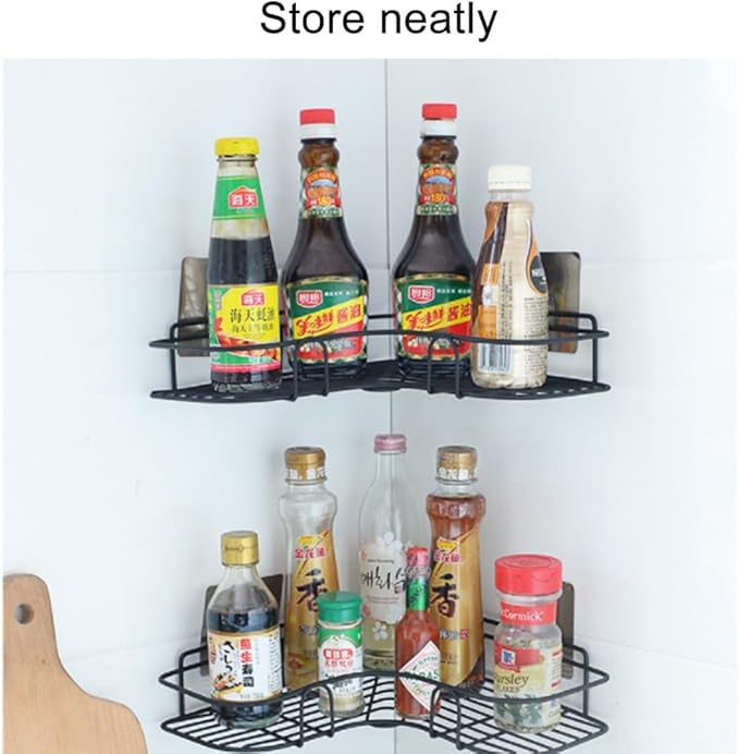 Pilarmuture 1-Shelf Modern Black Iron Corner Shower Caddy, Strong & Durable, No Drill Wall Mounted Shower Shelf for Bathroom, Kitchen, Bedroom, Office