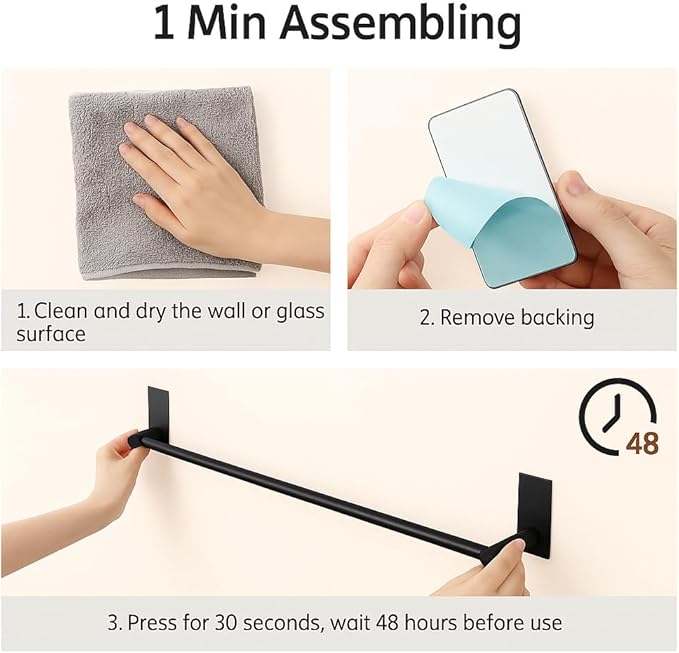 KES 20-Inch Towel Bar for Bathroom, Self Adhesive Hand Towel Holder No Drill Wall Mounted SUS 304 Stainless Steel Matte Black, A7000S50B-BK