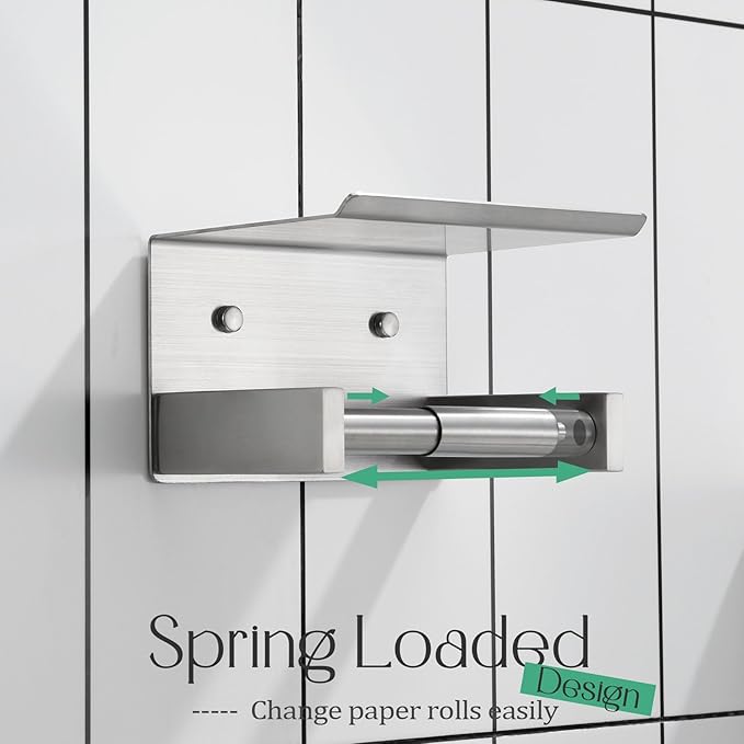 KOKOSIRI Roll Paper Holder Spring Loaded Bathroom Toilet Paper Holder Tissue Paper Holder with Shelf Wall Mounted Stainless Steel Brushed Nickel B2012BR