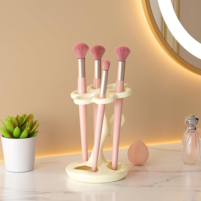 Toothbrush Holder for Bathroom, Flower Shape Ceramic Toothbrush Organiser, Holds 6 Standard Brushes (Mitch)