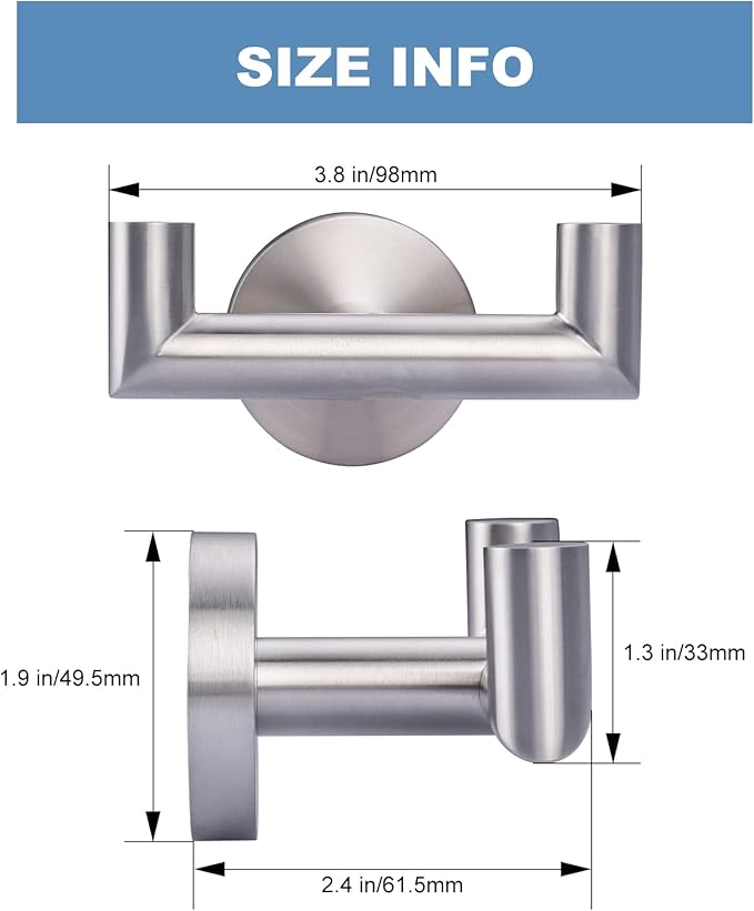 ALEASHA Shower Towel Hook Brushed Nickel, Stainless Steel Towel Hanger, Heavy Duty Double Towel Hook, Towel Holder for Bathroom, Wall Mount Robe Hook