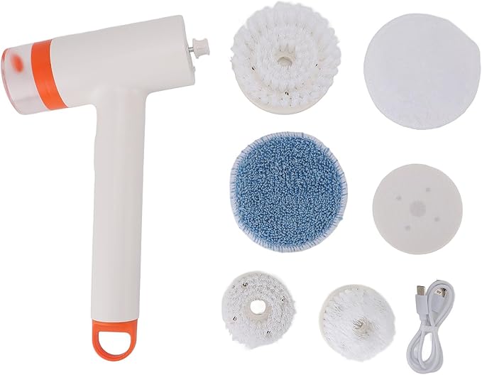 Electric Spin Scrubber with Built - in Water Tank, Portable Multi - Purpose Cleaning Brush 27.5x14.5cm - Efficient Removal, Easy Brush Replacement for Kitchen & Bathroom