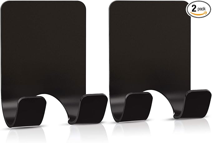 VIS'V Shower Wall Razor Holder, Metal Adhesive Razor Hooks for His and Hers, Waterproof, Black, 2 Pcs