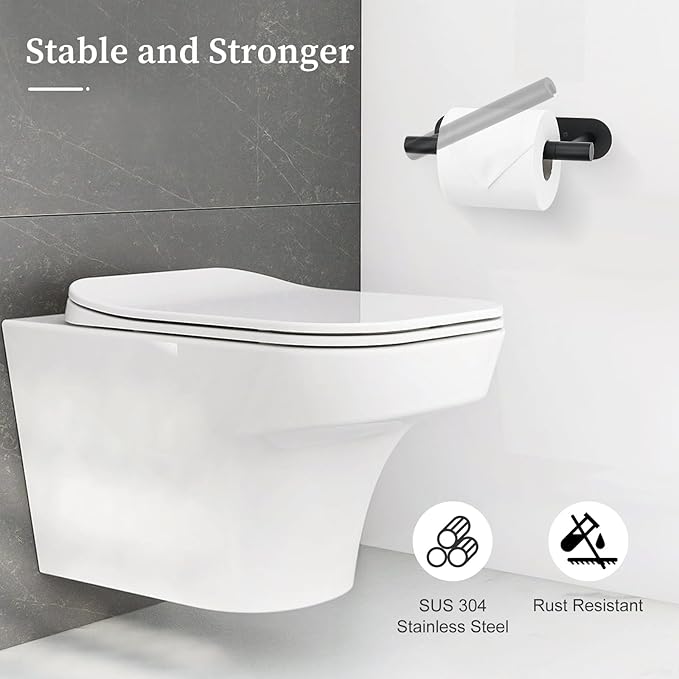 2 Pieces Matte Black Toilet Paper Holder, Upgraded Commercial Toilet Paper Dispenser Toilet Roll Holder, Modern Double Base Paper Towel Holder Wall Mount for Bathroom, Kitchen