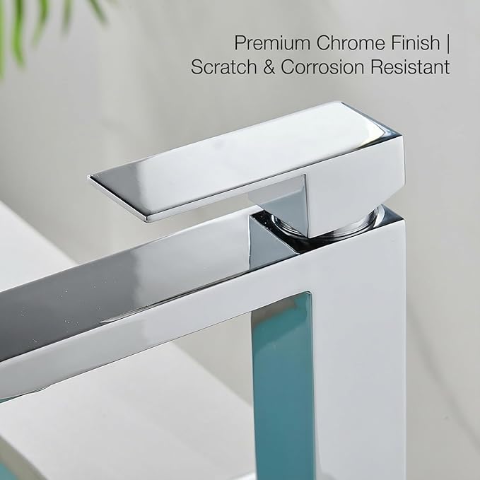 Chrome Bathroom Faucet, Single Hole Vanity Bath Faucet, Single Handle Modern Stainless Steel Bathroom Faucets for Sink 1 Hole with Pop Up Drain Stopper & Water Supply Hoses