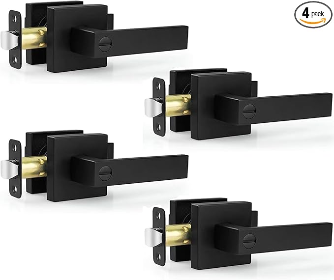 Estmoon 4 Pack Black Door Handles - Interior Door Knobs with Lock for Bedrooms, Keyless Privacy Door Levers, Heavy Duty Zinc Alloy 2.07 lb Door Lever Set for Bedrooms Bathrooms