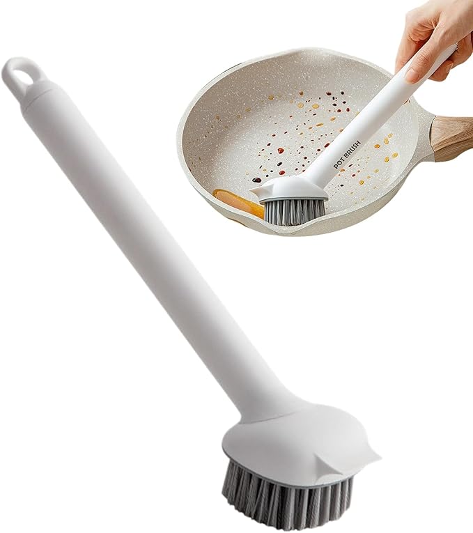 Pot Brush - 360° Rotatable Long Handle Cleaner, Kitchen Scrub Brush | Dishwashing Tool for Toilet Bathroom Shower Sink Pan Skillet Grout Tile Stove Tub Home
