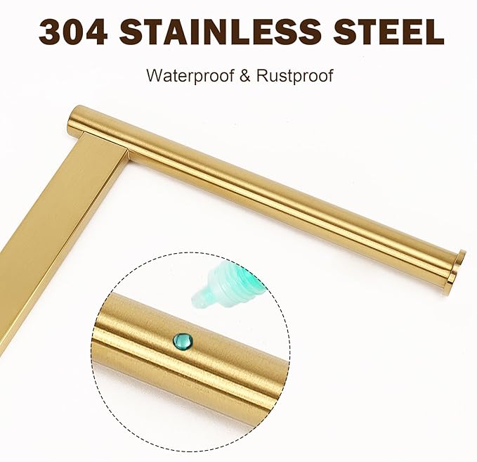 Hand Towel Holder Stand for Bathroom, L- Shaped Standing Hand Towel Rack, Towel Bar Kitchen Vanity Countertop Organizer, SUS304 Stainless Steel Material (Marble Base, Gold)