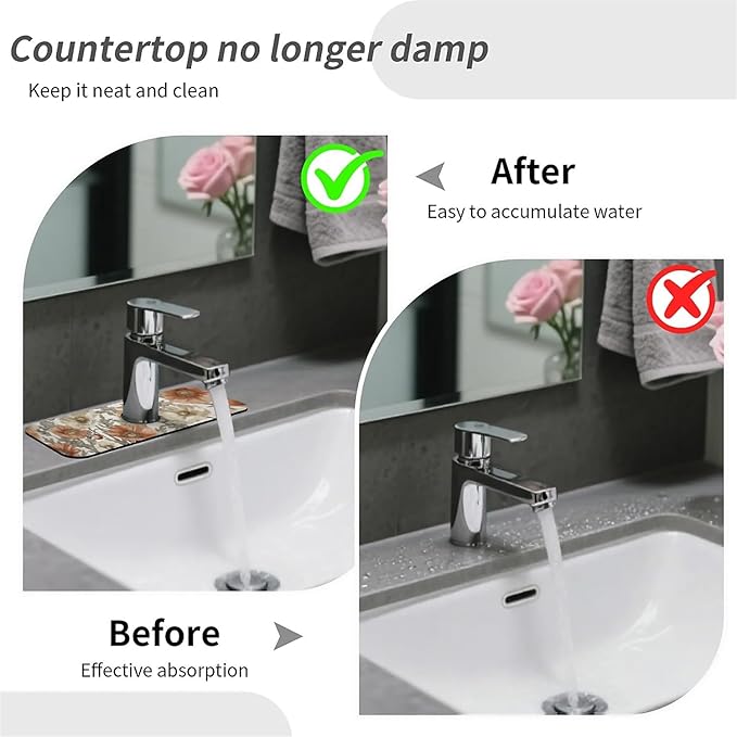 Kitchen Sink Splash Guard，orange and brown poppies Faucet Mat Sink Gadgets-Super Absorbent Fast Drying Mat Drip Catcher for Kitchen, Bathroom,Sink Mat, Dish Drying Mat, Bathroom(15" X 5.5" )
