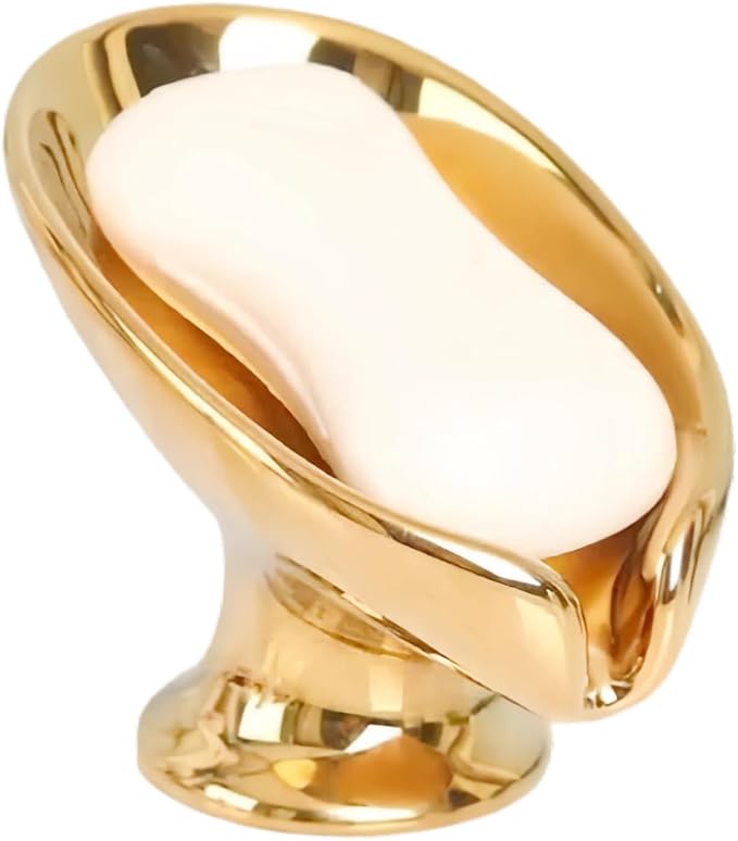 Bar Soap Holder, Soap Dish for Shower, Self Draining Soap Dish, Metallic Glossy Ceramic Soap Holder, Used for Sinks, Bathrooms, Showers,Kitchens (Golden)