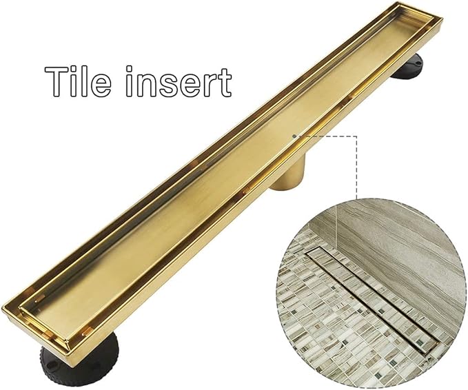 Neodrain 36-Inch Gold Linear Shower Drain, 2-in-1 Flat & Tile Insert Cover, Stainless Steel Linear Drain, Brushed Brass Rectangle Shower Floor Drain with Hair Strainer,CUPC Certified