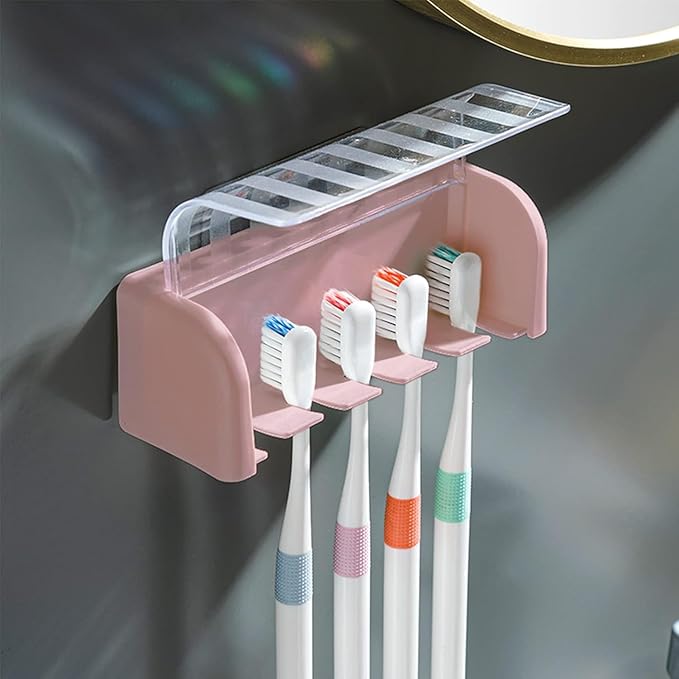 Toothbrush Holders for Bathrooms,Kids Toothbrush Holders with Cover,5 Slots Electric Tooth Brush Holder Wall Mounted Toothbrush Organizer,Shower Restroom Bathroom Accessories (Pink)