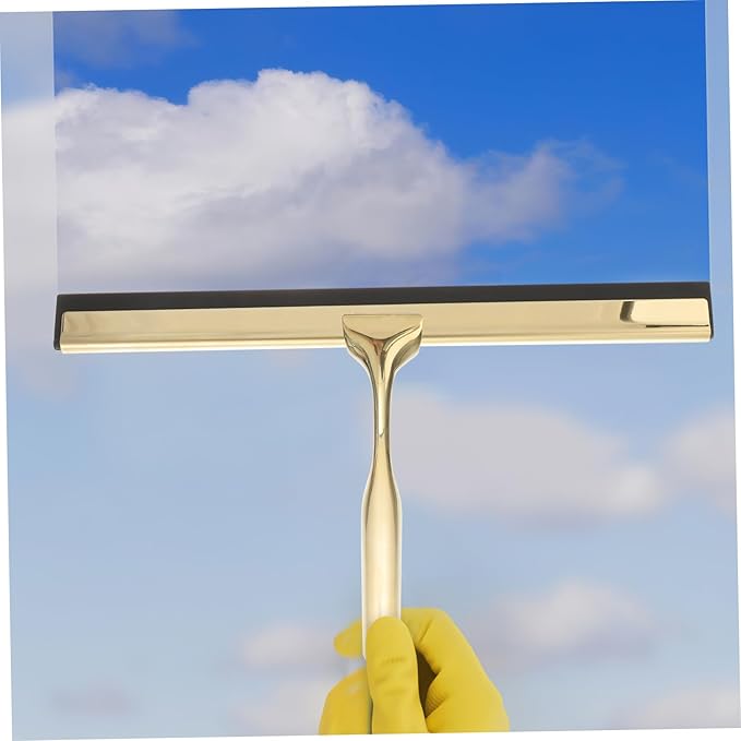 Shower Squeegee Deluxe Stainless Steel Wiper for Glass Mirrors Windows and Tiles Weighted Handle for Smooth Cleaning for Bathroom and Home Use Golden