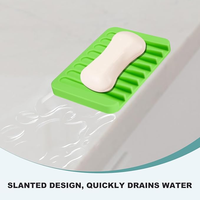 uxcell 2 Pcs Self Draining Silicone Soap Dish, Soap Tray with Drainage for Bathroom Shower Kitchen Sink, 4.5" x 3.1" x 0.4", Green