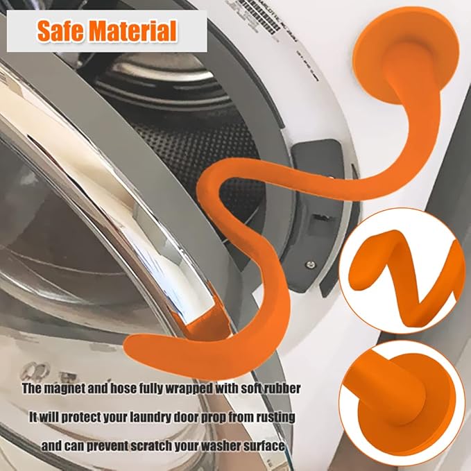 Front Load Washer Door Prop and Stopper, Removable Magnetic Washer Door Holder - Flexible Adjustable Washer Door Stopper Keep Washer Door Open to Prevent Odors - Orange