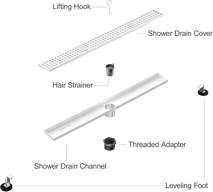 304 Stainless Steel Shower Drain, Removable Grate & Hair Catcher Bathroom Floor Drain with Waterproof Design for Tile Floor, CUPC Compliant (Punch, 30 Inch)