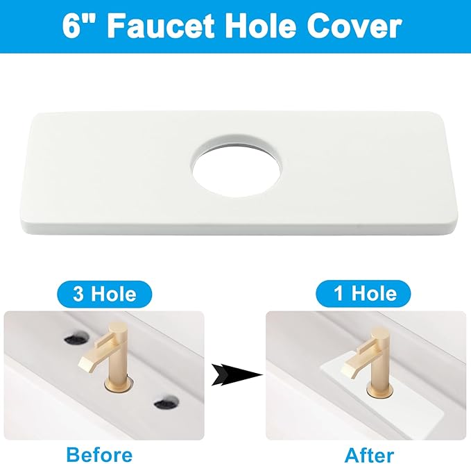 Biaungdo 6" Hole Cover Deck Plate, Porcelain White Escutcheon Plate Stainless Steel Bathroom Faucet Plate Rectangle Faucet Cover Plate for 1 or 3 Hole Bathroom Vanity Sink Faucet