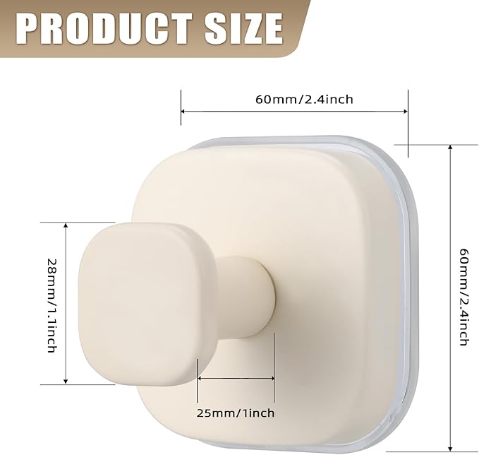 No-Drill Reusable Suction Cup Hooks, Towel, Robe, Loofah, Coat Hook for Glass, Mirror, Tile, Shower, Bathroom, Kitchen & Metal (Smooth, Non-Porous Surfaces) (4, Milk White)