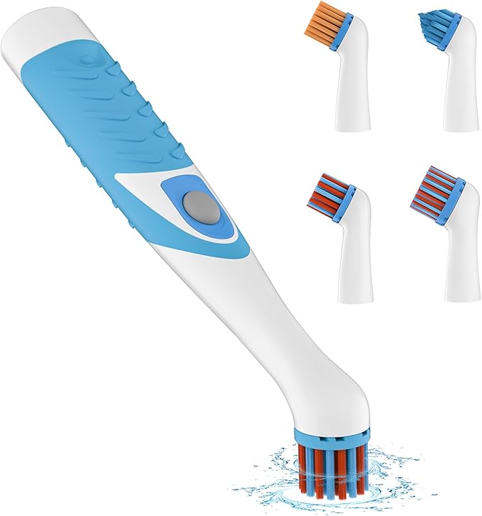 SOARING Electric Cleaning Brush, Electric Grout Brush with 4 in 1 Multiple Brush Heads, Household Cordless Motorized Brush for Grout Corner Bathroom Toilet Kitchen Tile Crevice(Blue)