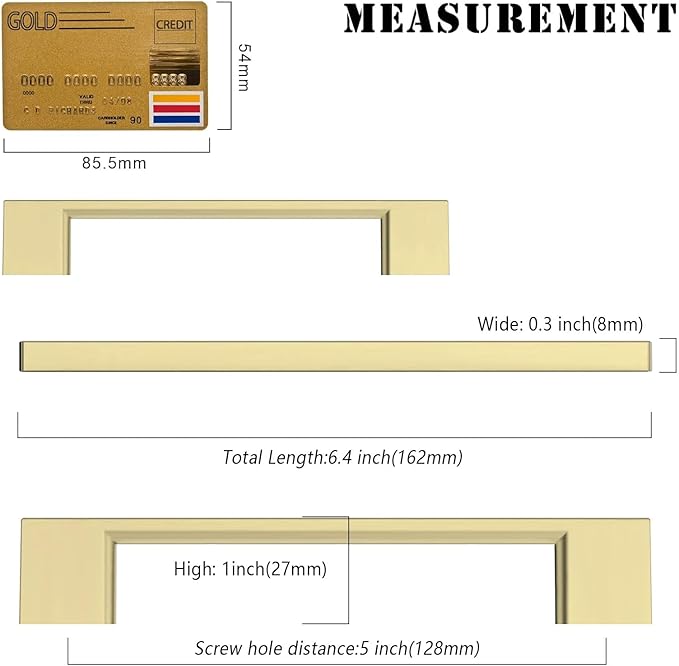 Amerdeco 10 Pack Brushed Gold Cabinet Pulls 5 Inch(128MM) Hole Centers Kitchen Cabinet Handles Cabinet Hardware Zinc Pull Handle Easy to Install ZH0060