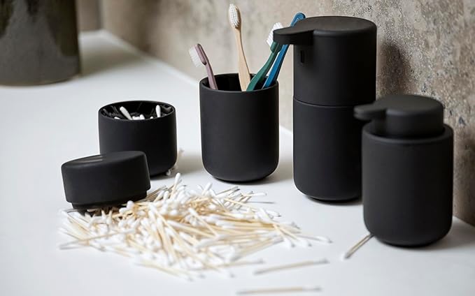 ZONE DENMARK Nova One Toothbrush Mug | Sleek and Modern Bathroom Accessory | Revitalize Your Daily Routine with Scandinavian Elegance and Practicality Unite in This Soft Touch Coating (UME-Black)