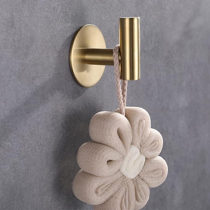 Self Adhesive Hooks 304 Stainless Steel Heavy Duty Hangers Without Nails for Bathrooms Kitchen Livingroom Garage Hotel Towel Hook-2 Pack (Gold)