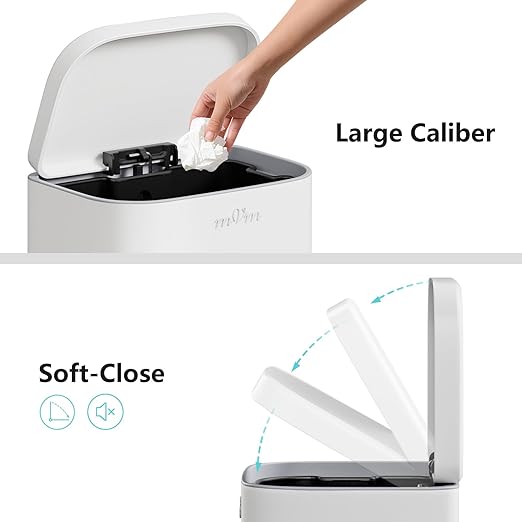 mVm 8 Gal Kitchen Trash Can, Step Trash Can with Lid, Smooth Edge Garbage Bin for Home Office (White)