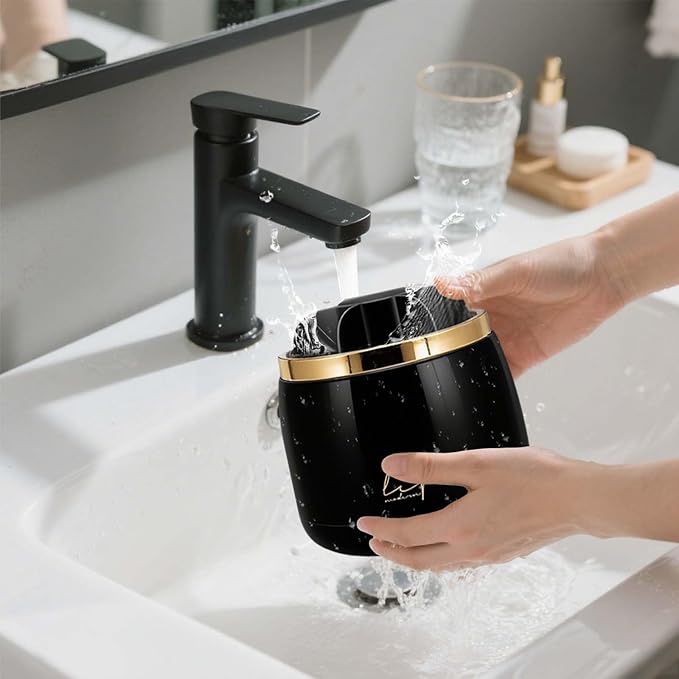 Toothbrush Holders with Cover, Dustproof 360 Rotating 7 Slots Toothpaste Holder for Bathroom Organizer Countertop, Makeup Brushes Organizer, Bathroom Accessories (Black)