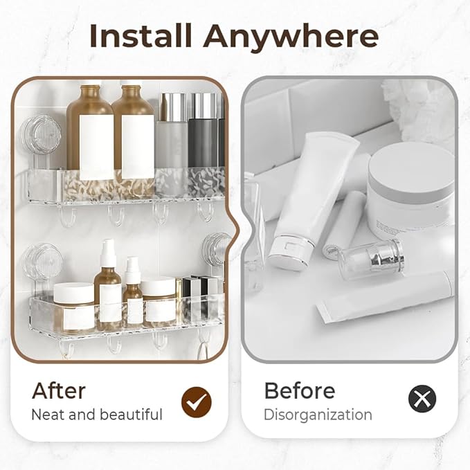 Corrugated Suction Cup Storage Holder, 2026 New Movable Shower Shelf Suction Cup,Shower Caddy Large Capacity Bathroom Organizer,No-Drill Wall-Mounted Storage Shelf (Clear)