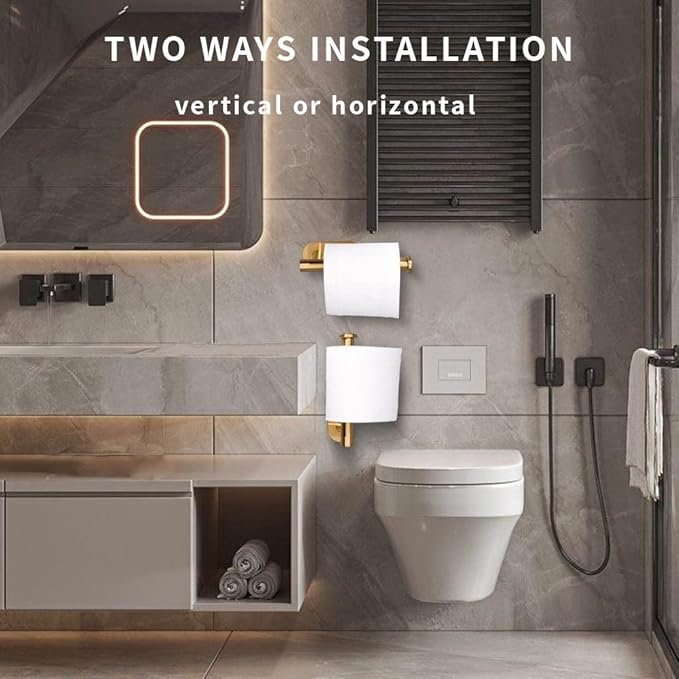 Bathroom Toilet Paper Holder,Self-Adhesive Toilet Paper Holder Roller Holder Stand Wall Mount Rustproof SUS304 Stainless Steel no Drilling Stick on Tissue Holder(1Pack,Brushed Gold)