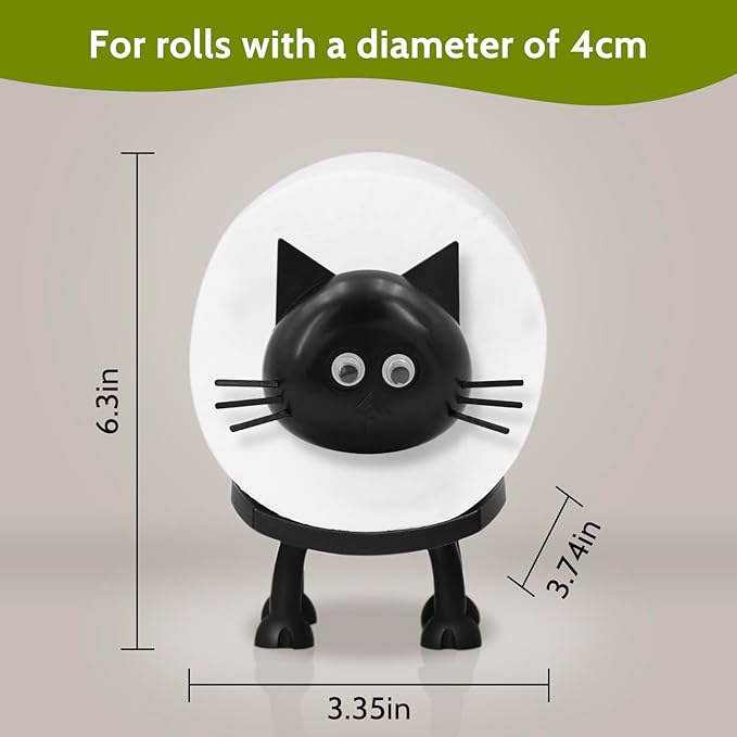 Cat Toilet Roll Holder: Tissue Paper Roll Storage Stand - 3D Printed Black Cat Loo Roll Holder - Toilet Paper Holder Bathroom Set for Bathroom Shelf Housewarming Gift Bathroom Decor (Cat-1Pcs)