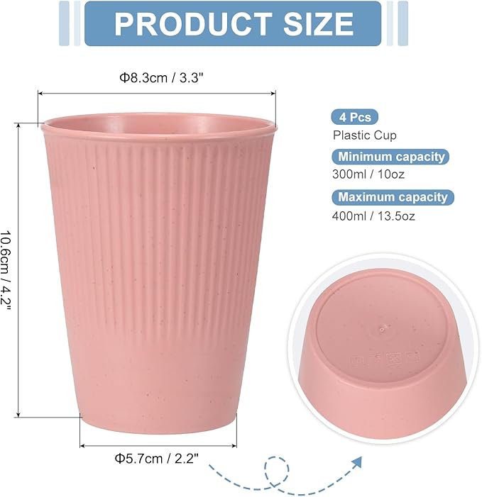 uxcell 4 Pcs Simple Toothbrush Cup, 3.3 x 3.3 x 4.2 Dishwasher Safe Bathroom Tumbler Reusable Plastic Cup Set for Storing Toothpaste Combs, Light Pink