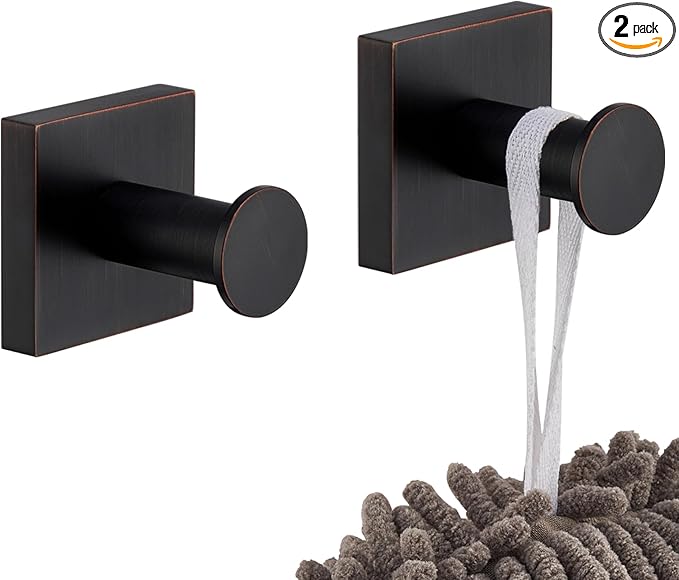 KOKOSIRI Robe Hooks Oil Rubbed Bronze Bathroom Shower Hook for Wall Closet Kitchen Hanging Towels Bathroom Hardware Stainless Steel 2 Pack, B1016ORB-P2