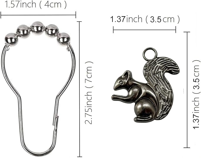 ZILucky12 Pcs Squirrel Shower Curtain Hooks, Stainless Steel Rustproof, Shower Curtain Rings, Minimalist Modern Decorative Design (Black-Squirrel)