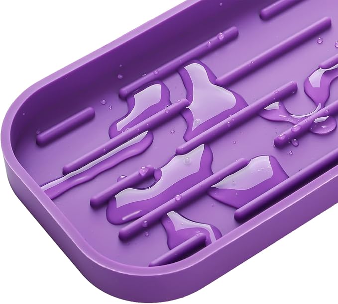 Silicone Kitchen Sink Organizer Tray for Multiple Usage,Eco-Friendly Sponges Holder for Kitchen Bathroom Counter or Sink,Dish Soap Dispenser,Scrubber,Bottle,Cup (Purple, 12"×4")