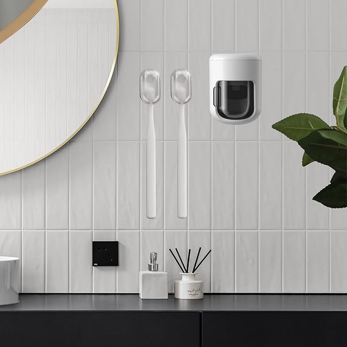 Toothbrush Holder 2-Pack, Dustproof Electric Toothbrush Holder Wall Mounted Adhesive Toothbrush Heads Organizer for Bathroom, Family & Travel(No Drilling)