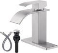 Waterfall Bathroom Faucet Brushed Nickel: ARCORA Single Hole Bathroom Sink Faucet Mixer Tap with Supply Lines and Pop Up Drain