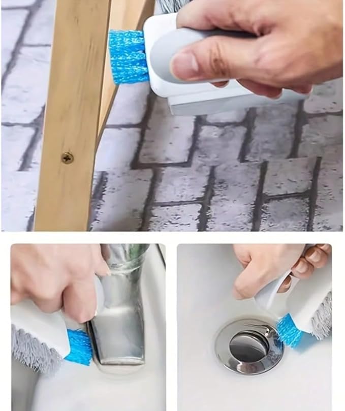 3 Pcs Versatile Stiff Bristle Crevice Cleaning Brush Tool for Kitchen Bathroom Window Tracks 2 in 1 Handheld Deep Grout Scrubber for Tile Joints Sliding Door Slots No Dead Spots (White)