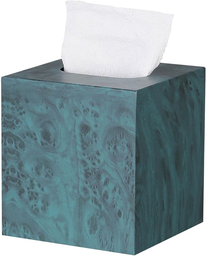 Metal Square Tissue Box lid, Modern Facial Tissue Holder for Bathroom Vanity Tops, Bedroom Dressers, Nightstands, Desks, Offices (Deep Emerald Green)
