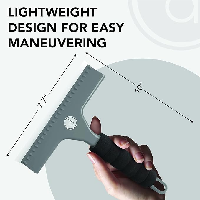 Squeegee for Shower Door, Car Windshield, and Glass Window - 2 Extra Silicone Replacement Blades - Foam Handle - Gray