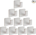 Bath Towel Hooks,10 Pack Self Adhesive Square Coat Hooks, Sturdy No Drilling Robe Hook, Heavy Duty Aluminum Clothes Hanger, Wall Hooks for Bathroom Bedroom Kitchen (2 in, Silver)