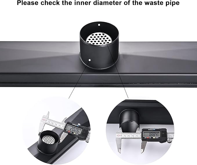 Linear Shower Floor Drain, Black 48 Inch 304 Stainless Steel Bathroom Drains Kit, Rectangular Shower Trench Drain with Reversable Tile-in Pattern Drain Cover & Hair Catcher