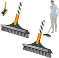 Bloame Cleaning Brush, 3 in 1 Floor Scrub Brush with Squeegee, 180° Rotating Long Handle Grout Crevice Brush, Heavy-Duty Soft Scraper for Cleaning Bathroom, Glass, Kitchen & Patio (2pcs Green)